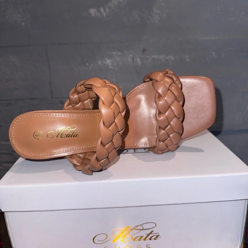 New Mata slip on sandals with braided vegan leather straps